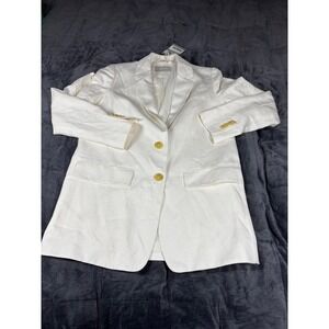 Everlane The Linen Relaxed Blazer White Longline Button Front Women's Size 00‎